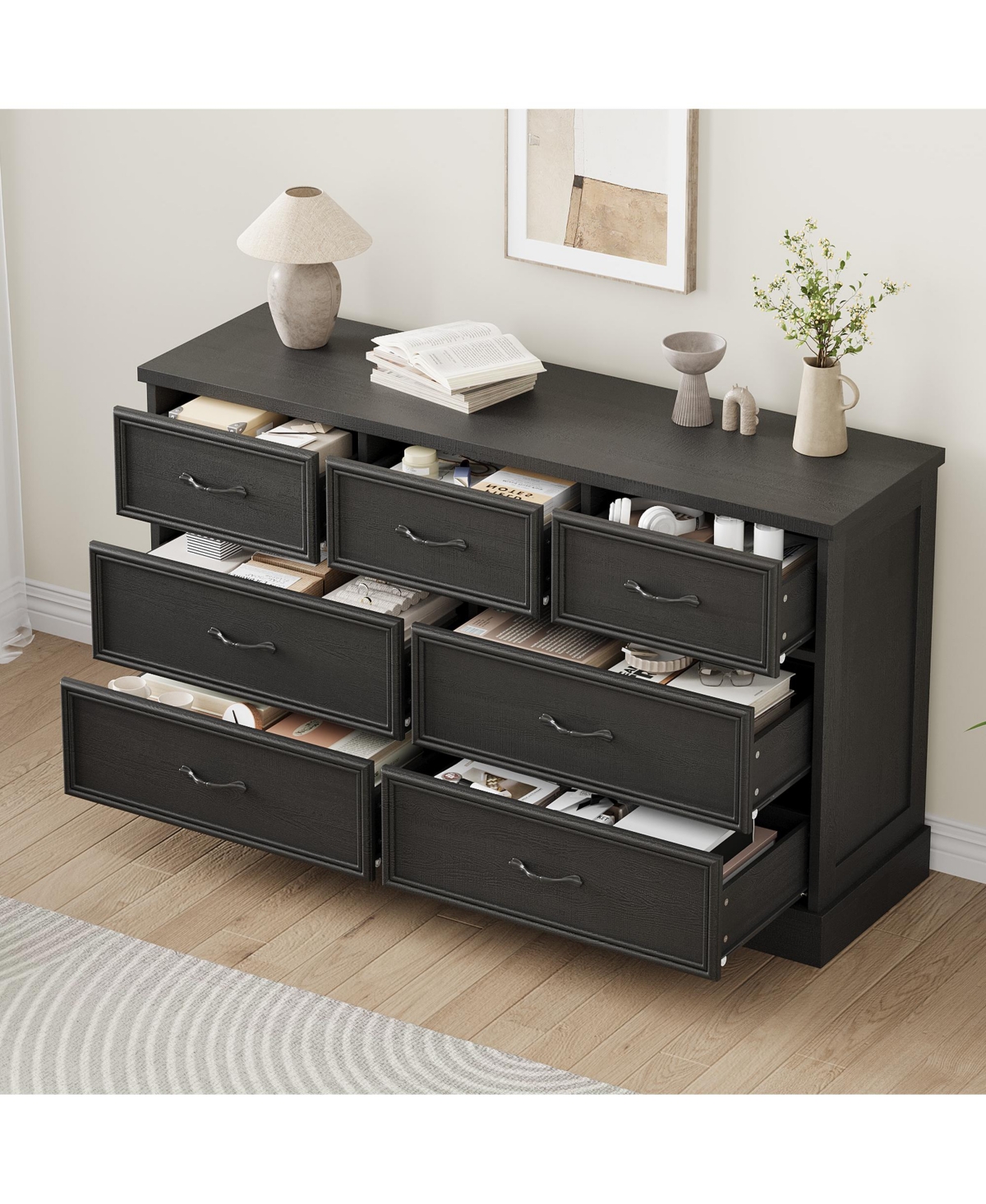 homfan 7 Drawer Dresser, 55 Inch Wood Chest of Drawers with Metal Handle for Bedroom Living Room Entryway