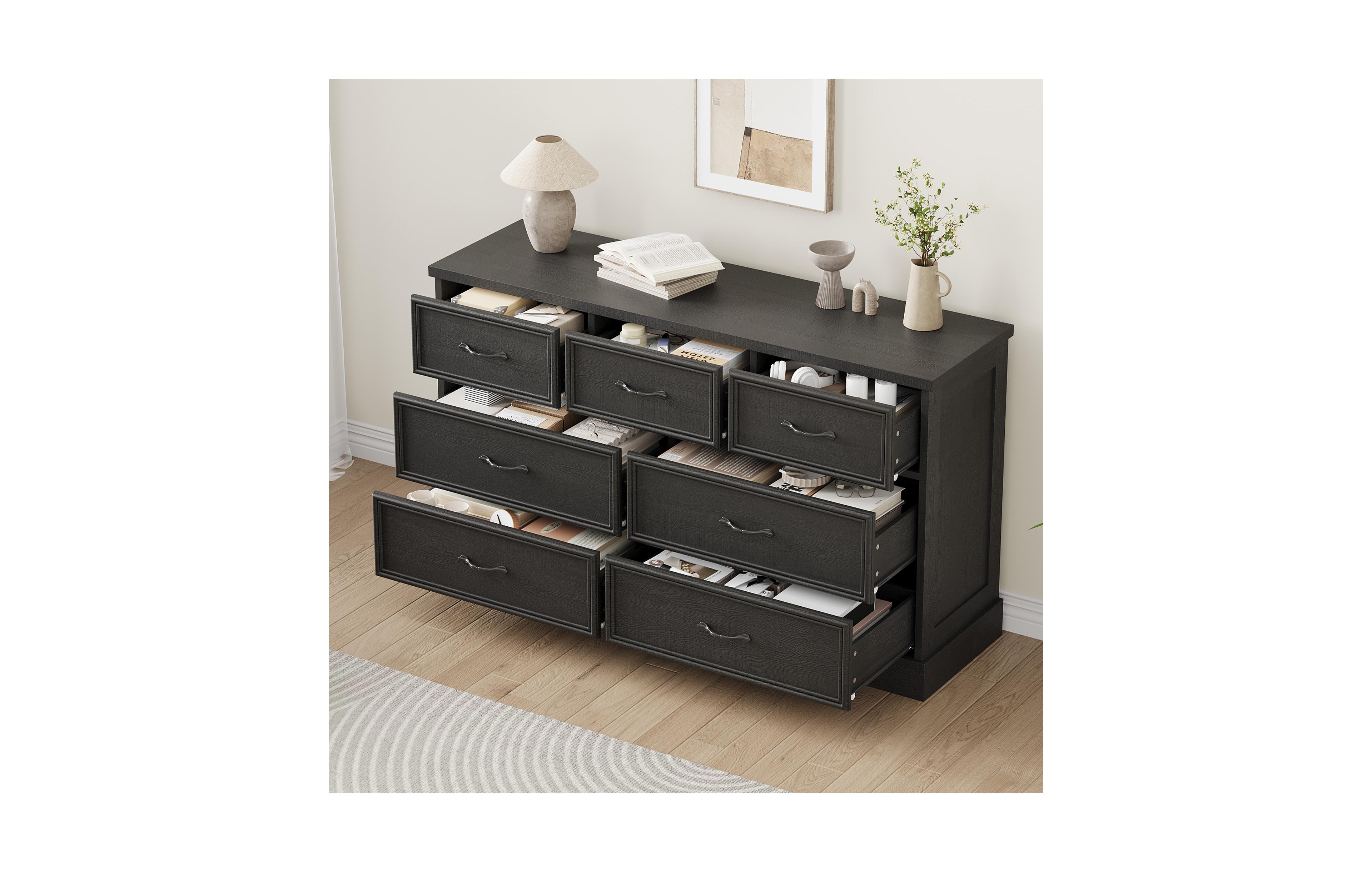 homfan 7 Drawer Dresser, 55 Inch Wood Chest of Drawers with Metal Handle for Bedroom Living Room Entryway