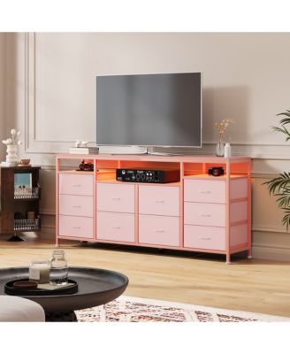 10-Drawer Dresser TV Stand with LED Lights and Power Outlets, Long Storage Cabinet for 65-75 Inch TVs, Modern Chest for Bedroom