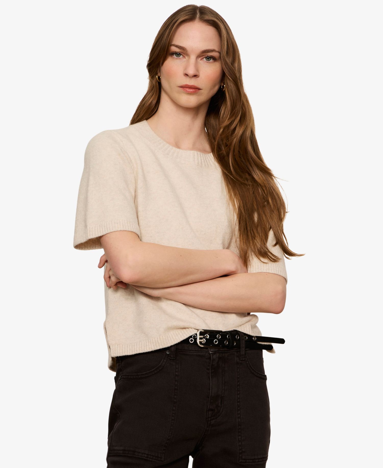 Petite Short-Sleeve Crewneck Sweater