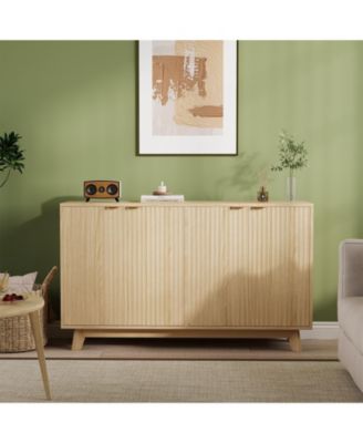Modern Fluted Credenza, Wood Sideboard Buffet with Doors and Adjustable Shelves for Coffee Bar and Multi-Room Home Storage