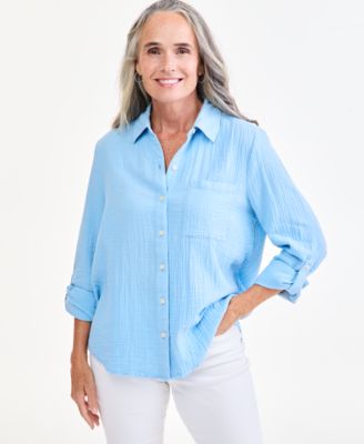 Women's Cotton Gauze Roll-Tab Shirt