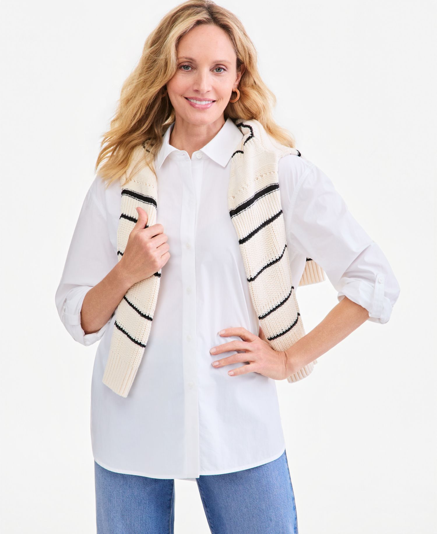 Petite Oversized Roll-Tab Button-Front Shirt