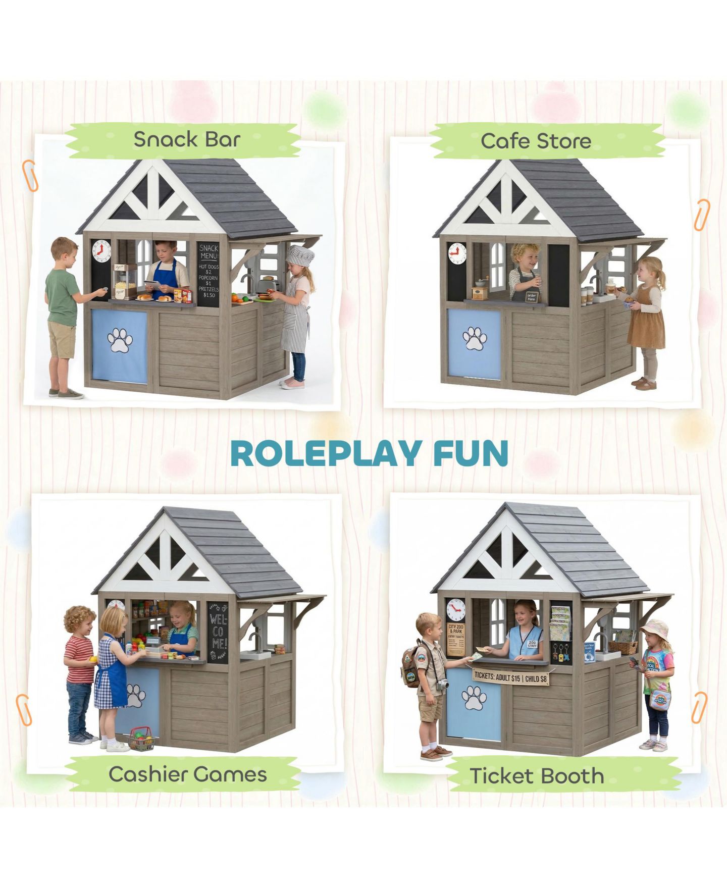 Детские игрушки Qaba Dog Door Outdoor Playhouse with Stove Set, от 2 лет, цвет: Серый — фото 6