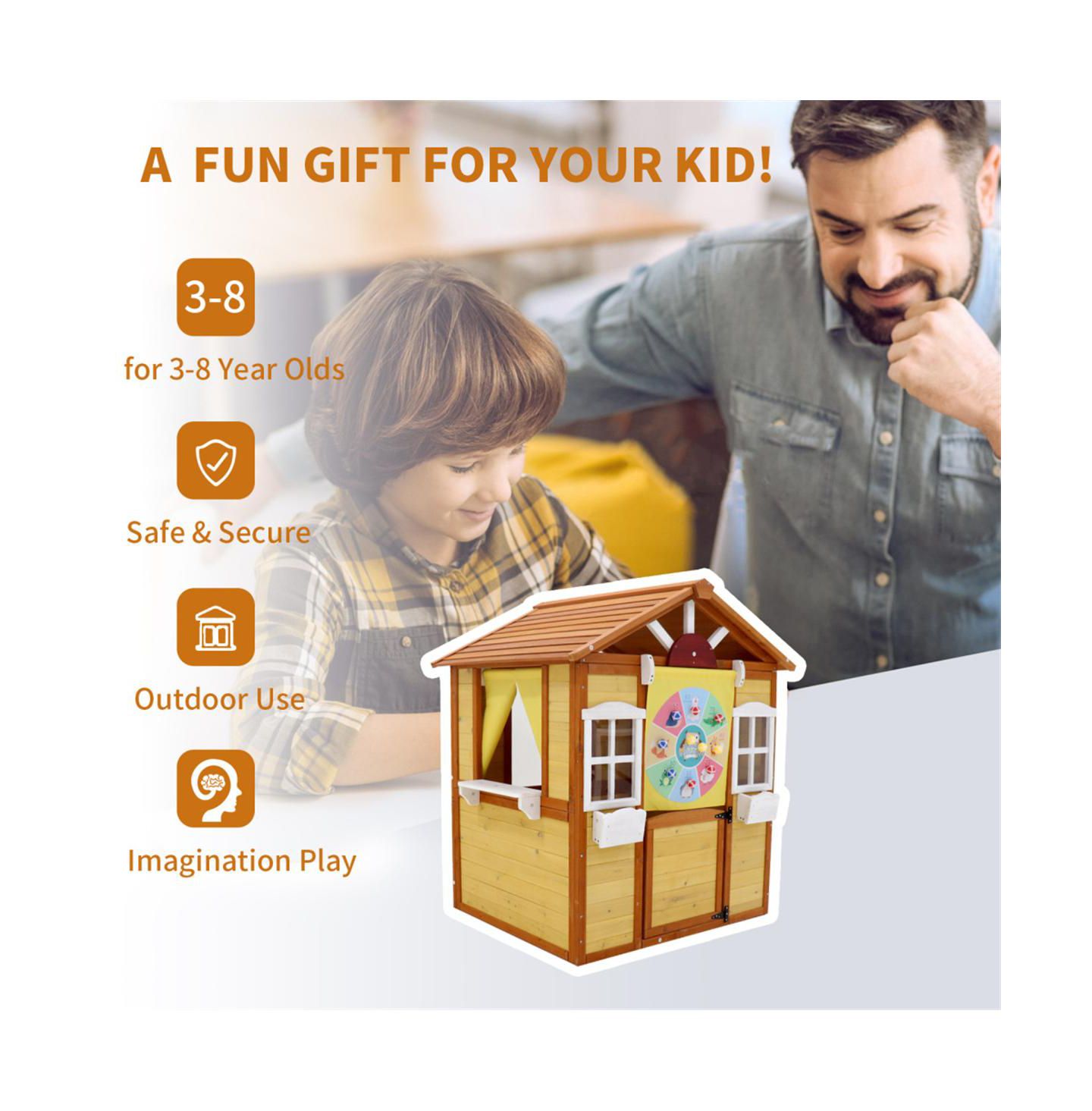 Детская игрушка YOBTOP Wooden Outdoor Cottage Playhouse with Working Doors and Windows, Ages 3-8 — фото 4