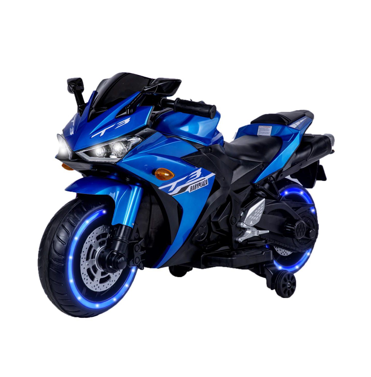 Детская игрушка YOBTOP Kids Motorcycle 12V Manual Throttle Ride-On with Training Wheels, 50–99 lbs, Ages 3–8, цвет: Синий — фото 1