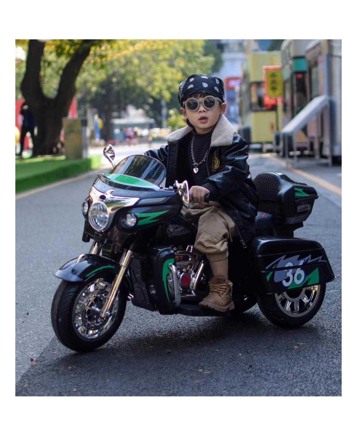 Yobtop Kids Ride On Motorcycle 12V - Led Lights Electric Toy, Wireless Music, Storage Trunk, Pu Seat, Forward and Reverse, Rechargeable, Ages 3-6