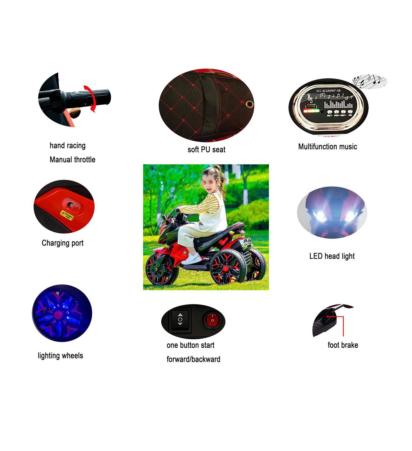 Детская игрушка YOBTOP 12V Manual Throttle Training Wheels LED Electric Motorcycle, 66 lbs Capacity, Ages 3-6, цвет: Красный — фото 5
