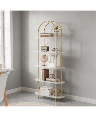 Arched Curved Bookshelf, Iron and MDF Multi-Tier Storage Shelf, Space-Saving Versatile Freestanding Display Rack for Home Office