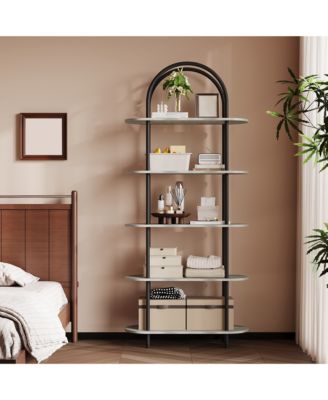Arched Bookshelf with 5-Tier Shelves, Industrial Open Bookcase for Living Room Home Office