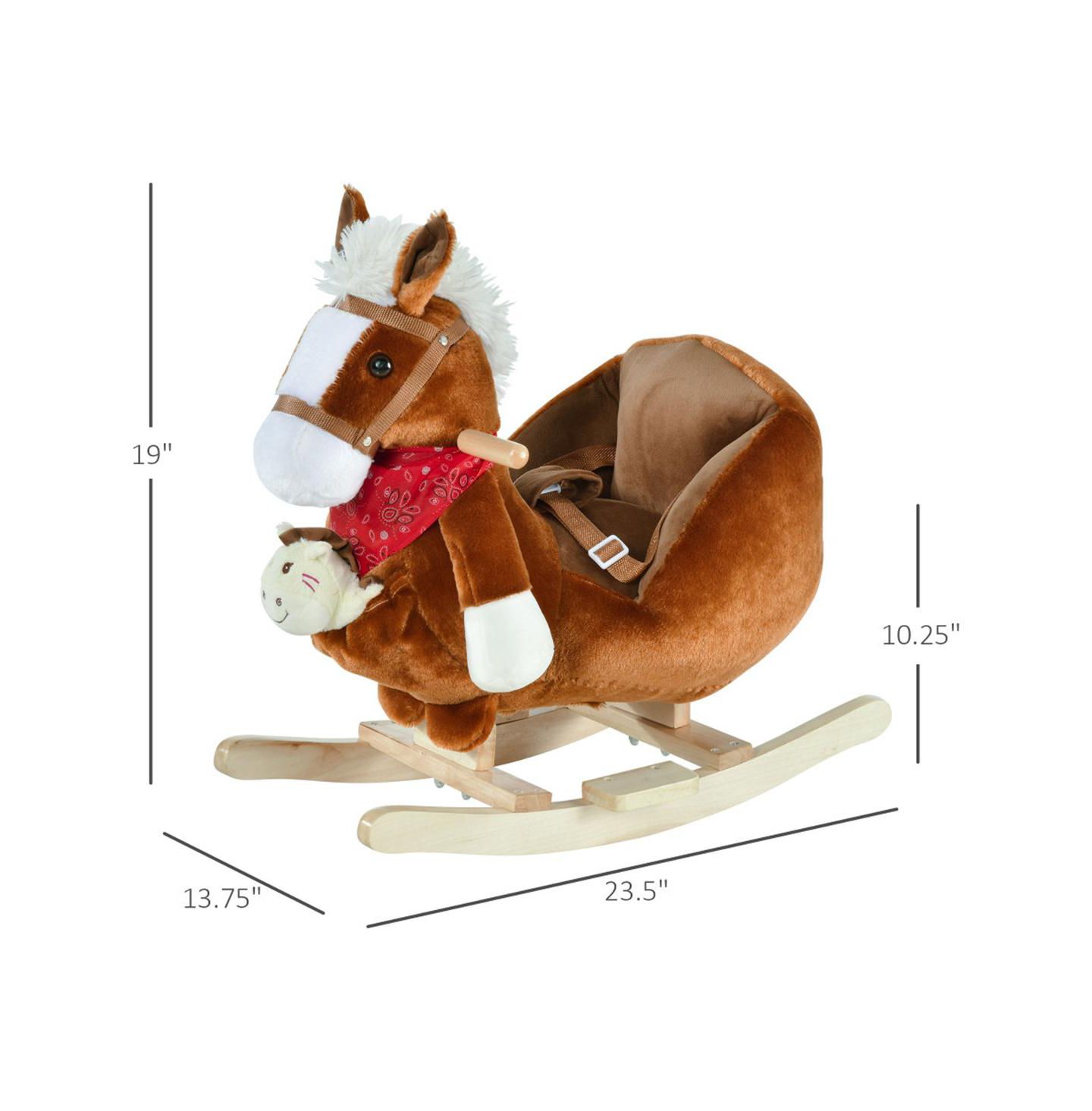 Детская мягкая игрушка YOBTOP Kids Ride-On Rocking Horse - Plush Rocker Toy with Lullaby Song, Hand Puppets, Soft Fabric for Children 18-36 Months — фото 3