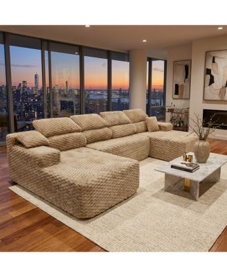 135" 3-Piece U-Shaped Sectional Sofa Set With Pillows, Corduroy Convertible Couch
