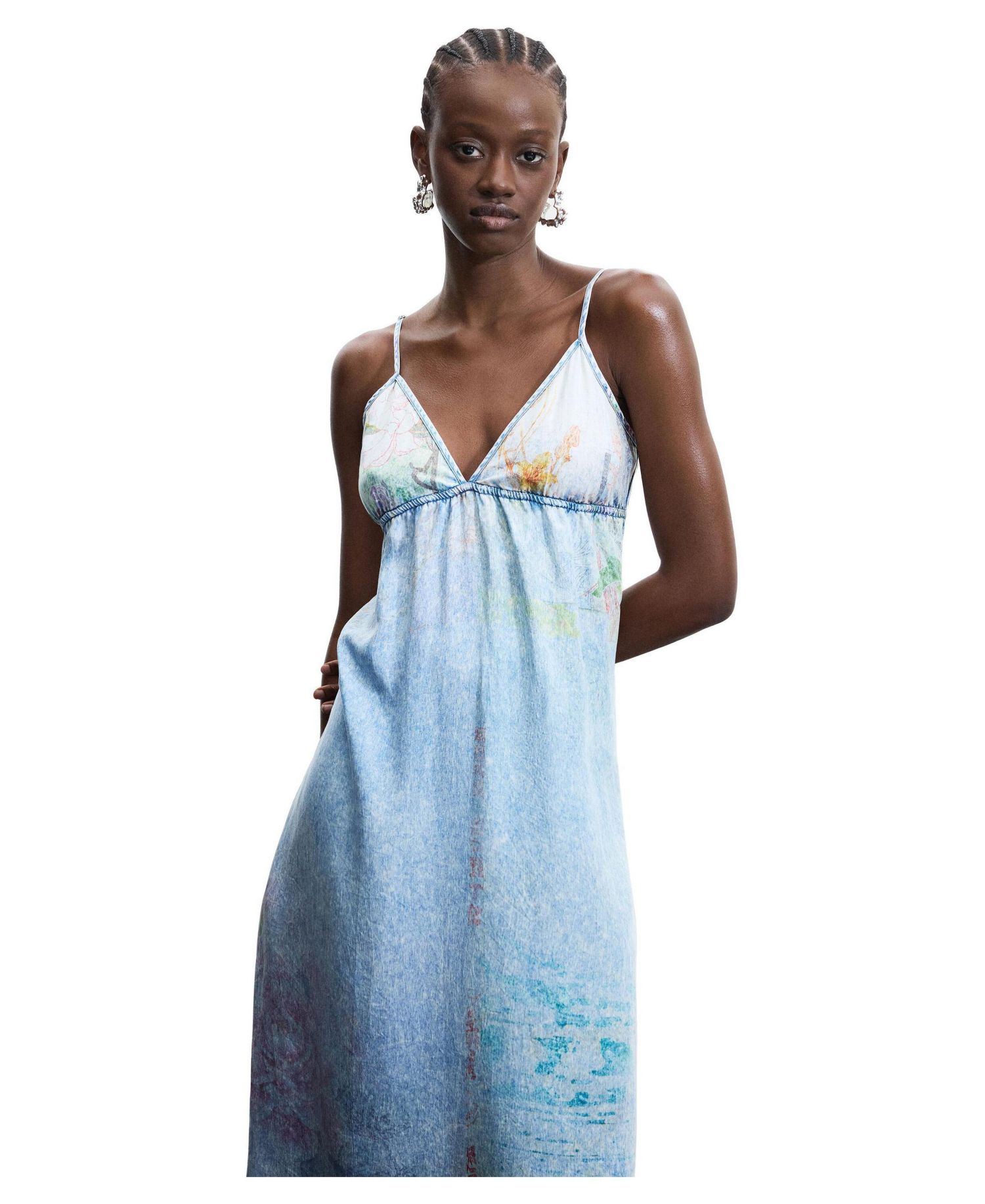 Women's Long Denim Strappy Dress