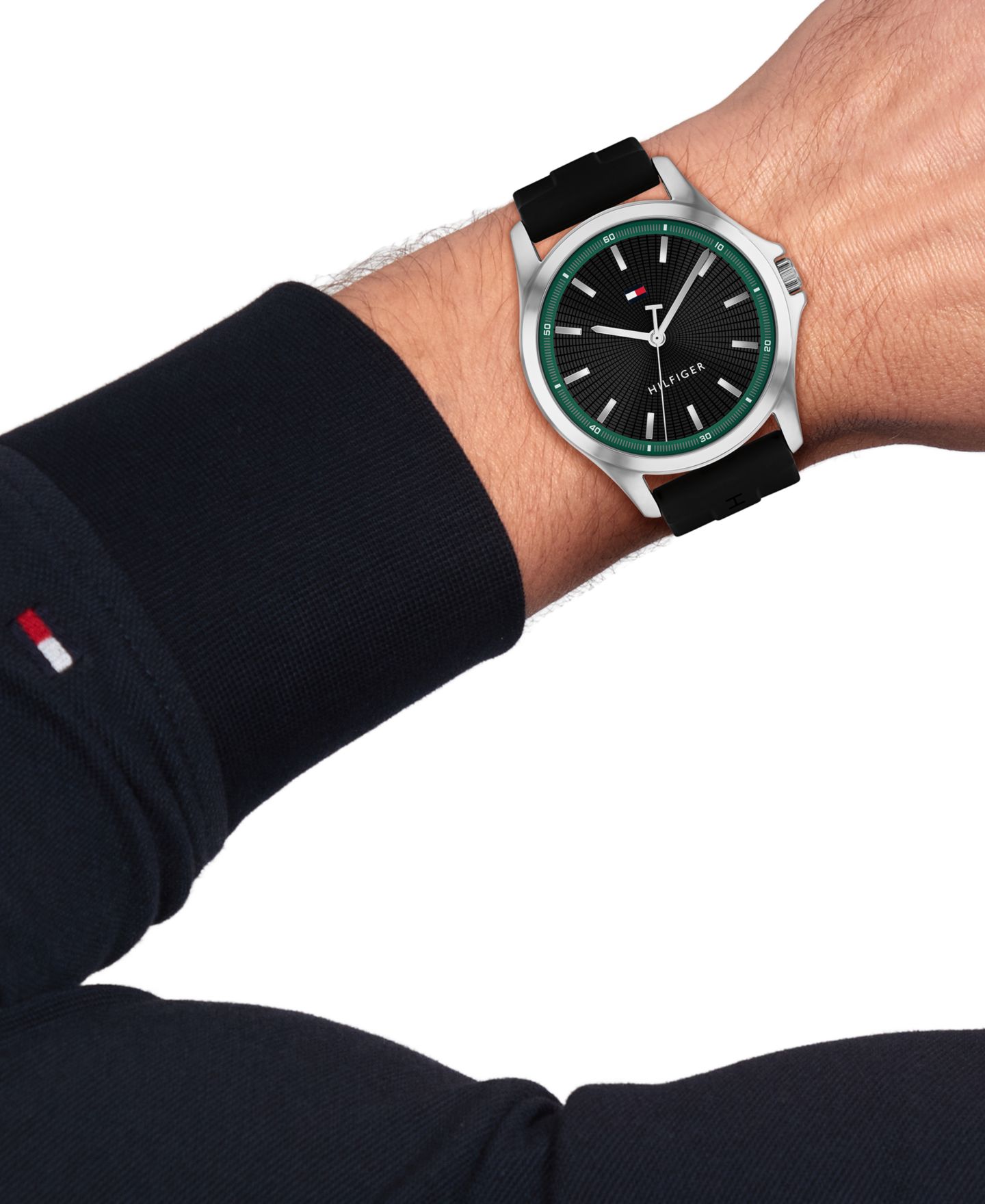 Мужские часы Tommy Hilfiger Quartz Black Silicone Strap Watch 42mm — фото 4