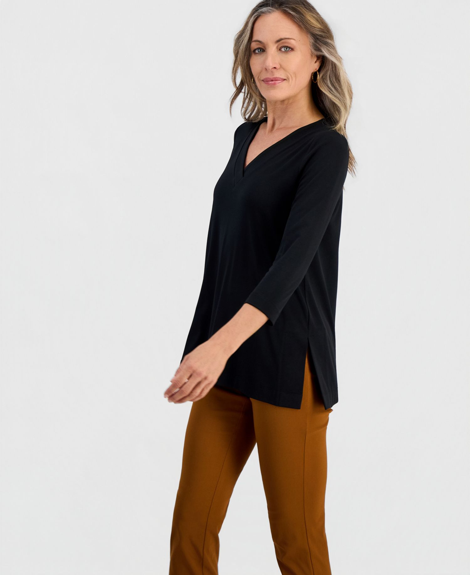 Petite 3/4-Sleeve V-Neck Tunic