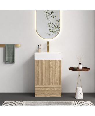 20" Modern Fluted Vanity with Ceramic Sink, 1 Drawer 1 Door Soft-Close, Anti-Tip Kit KD