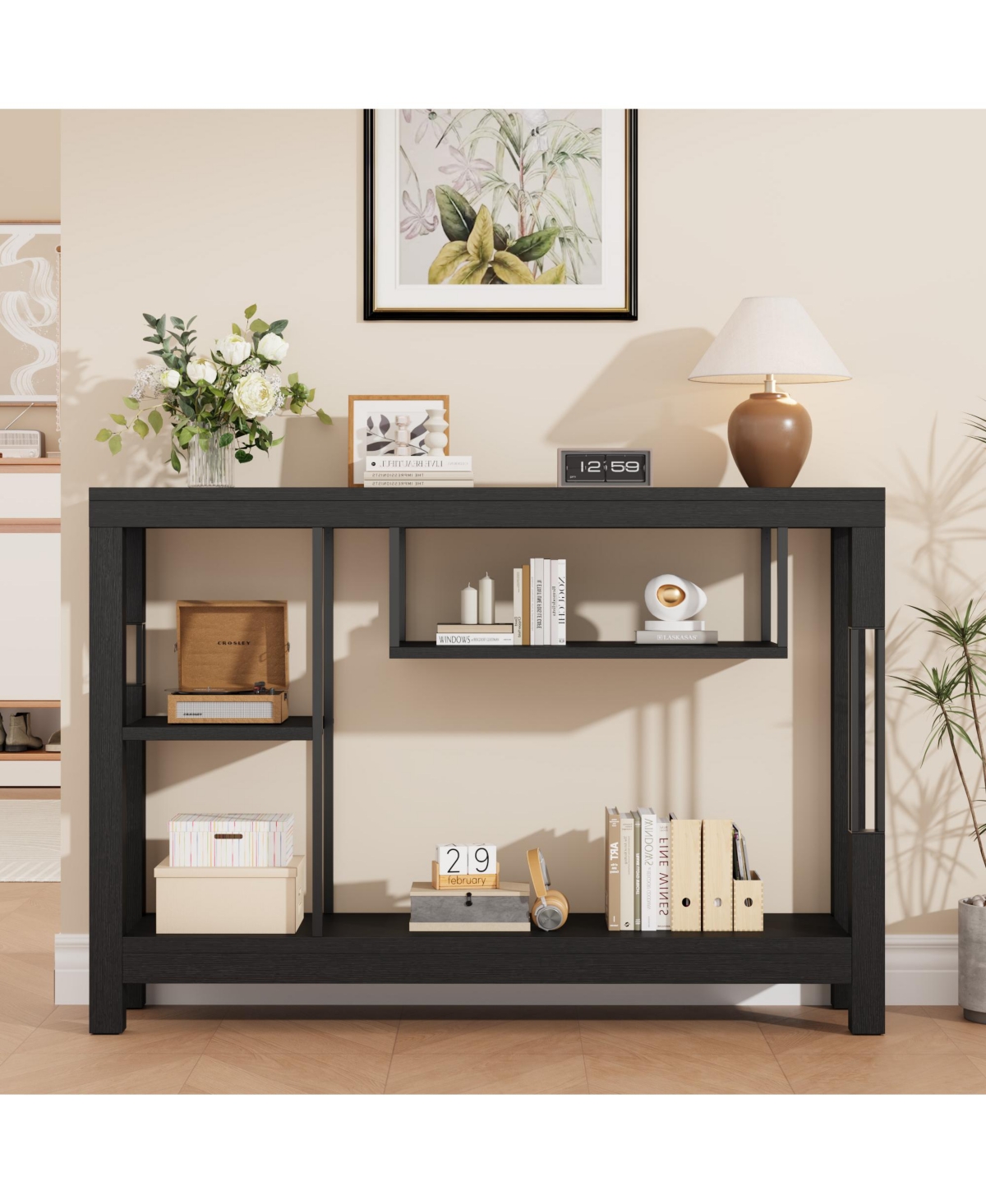 homfan Long Console Table, Mdf Wood Grain Rectangular Sofa Table Behind the Couch, Farmhouse Entryway for Entrance, Hallway, Living Room