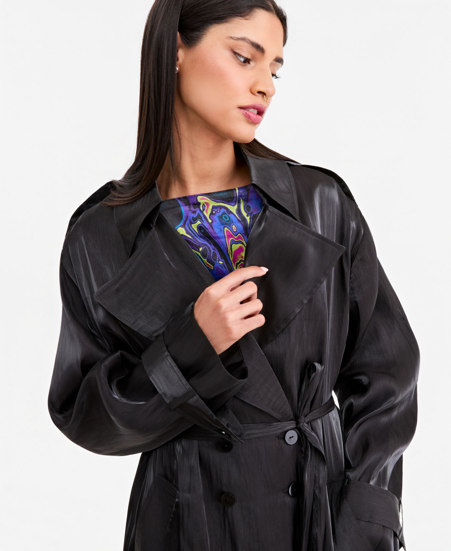 Women's Sheer Organza Double-Breasted Trench Coat