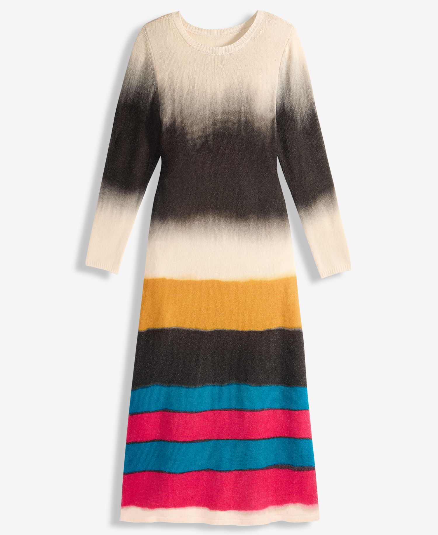 Women's Long-Sleeve Striped Wool-Blend Midi Sweater Dress