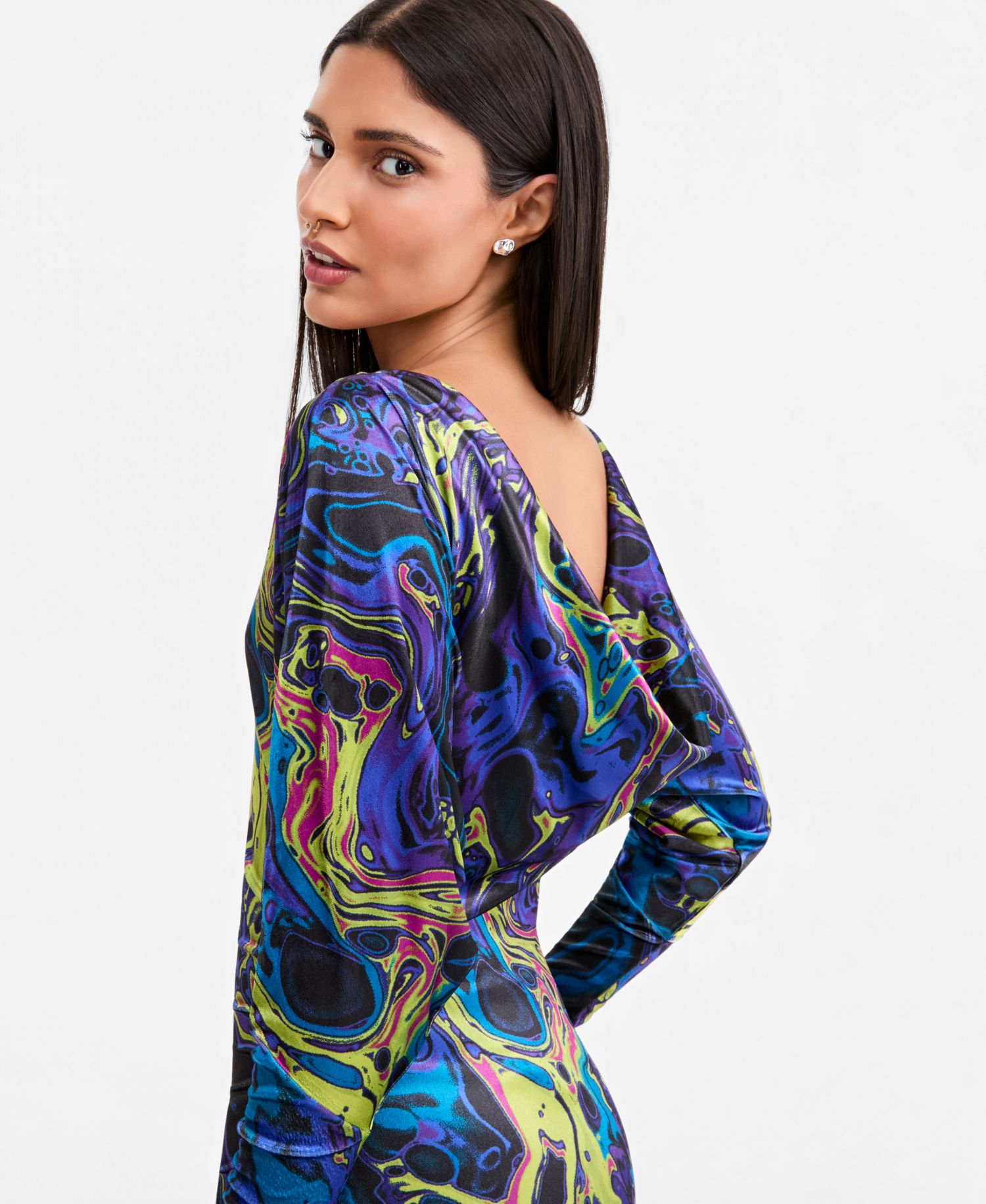 Women's Boat-Neck Batwing Open-Back Mini Dress