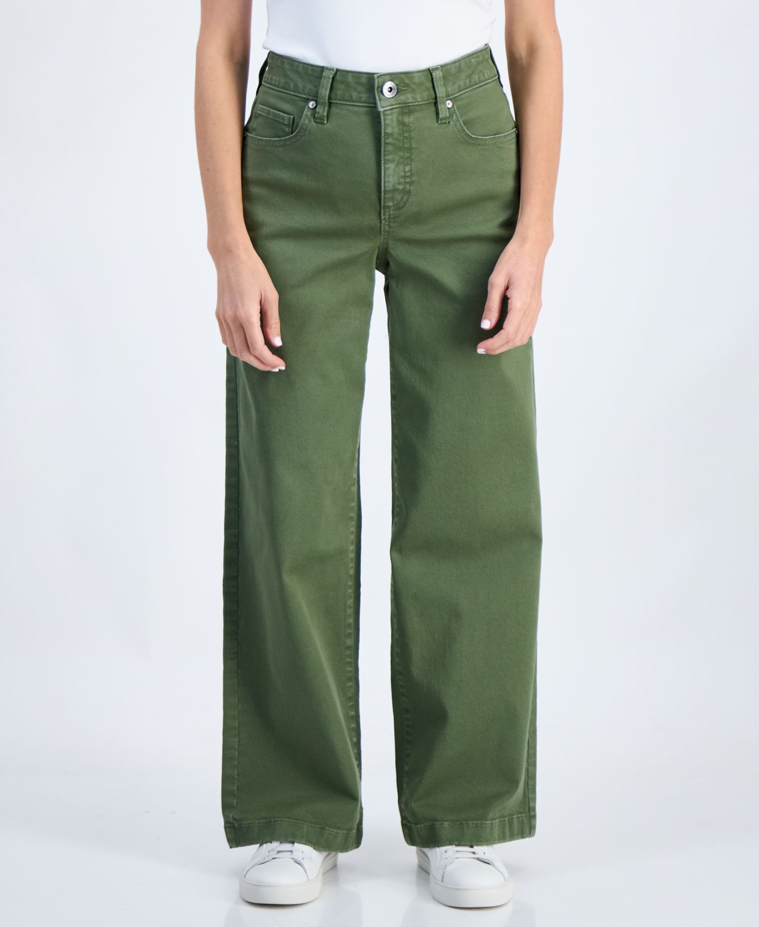 Petite High-Waist Wide-Leg Cotton-Blend Pants