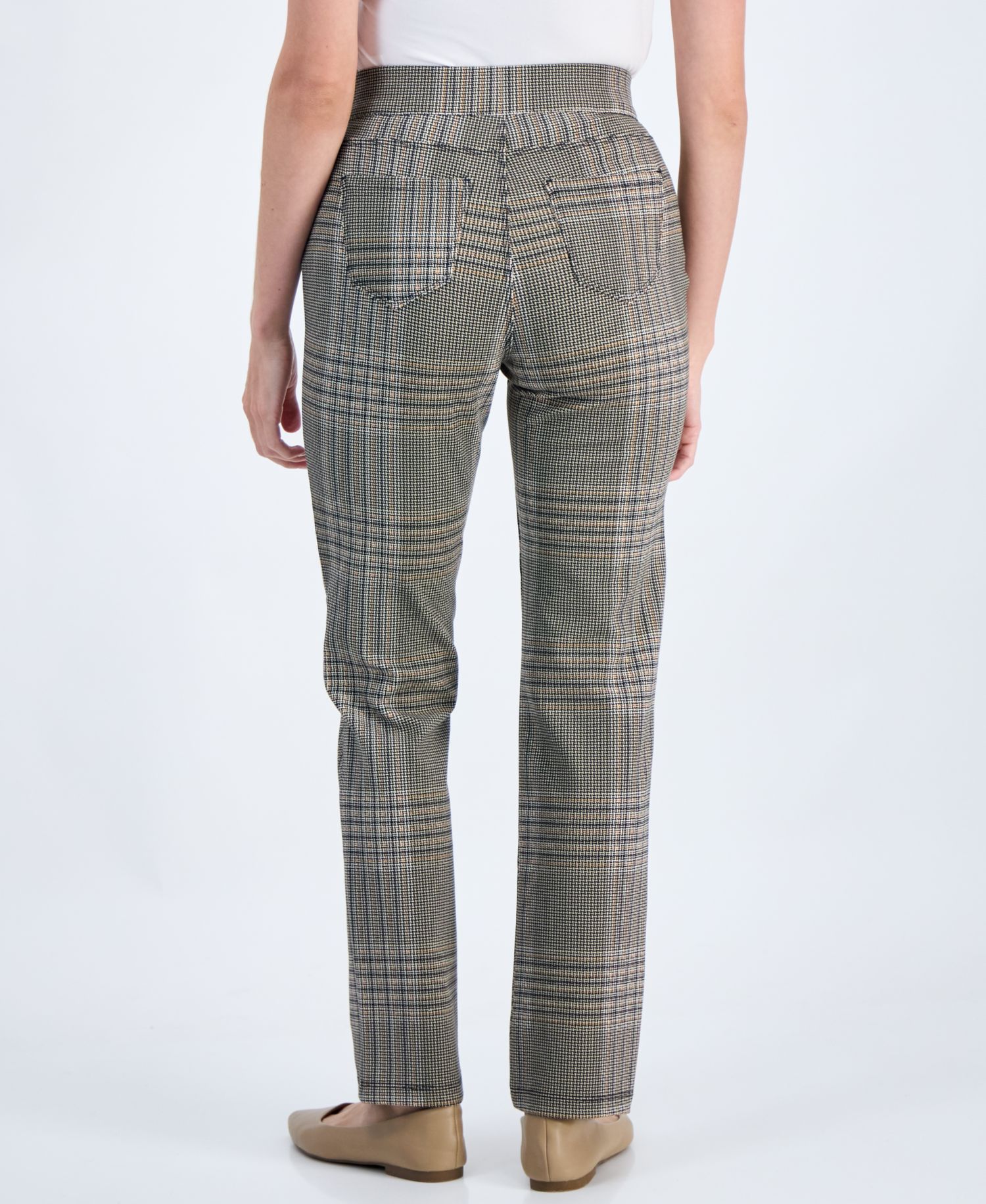 Petite Plaid High-Rise Pull-On Ponte Pants
