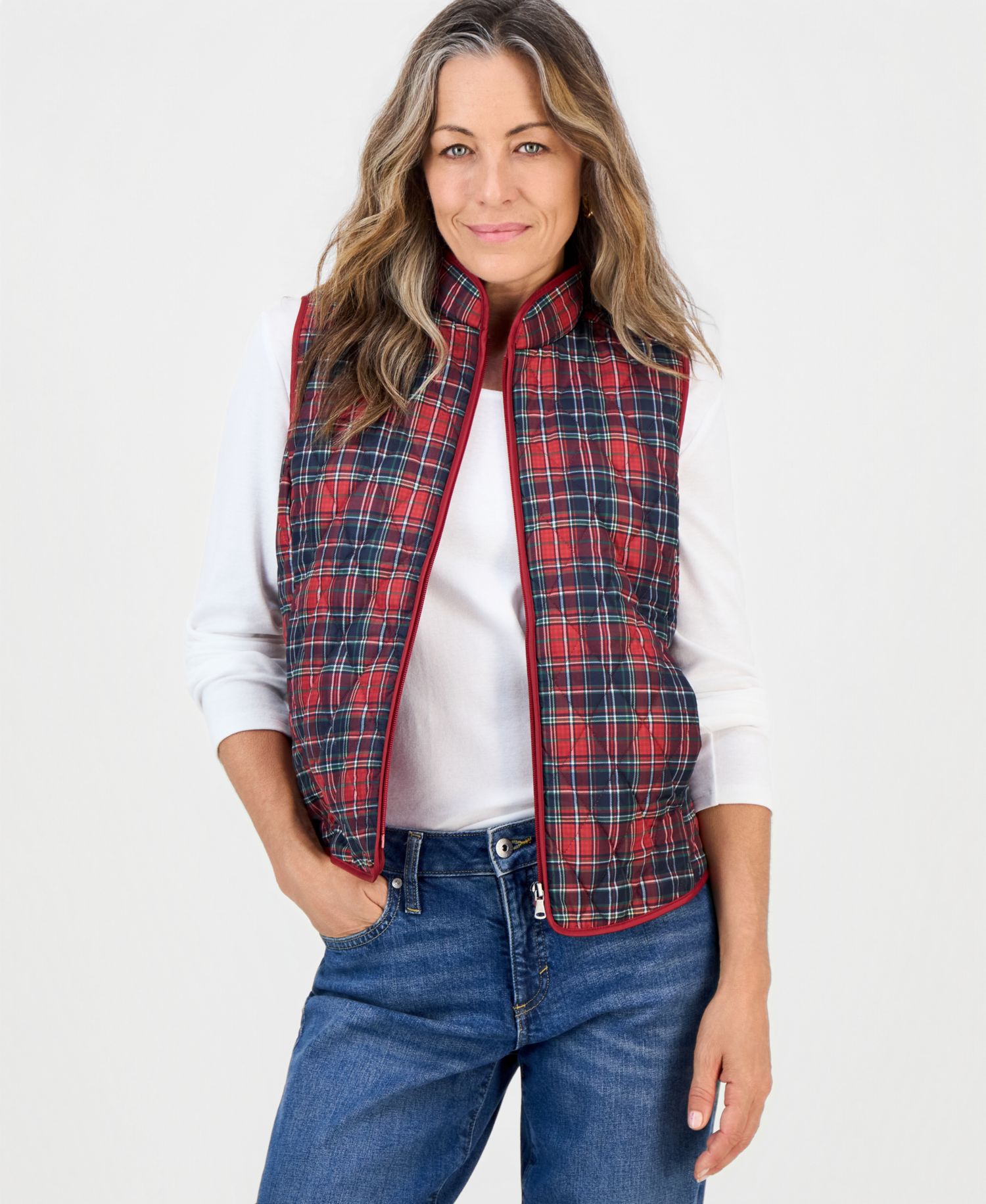 Petite Quilted Plaid Puffer Vest, Macy's Exclusive
