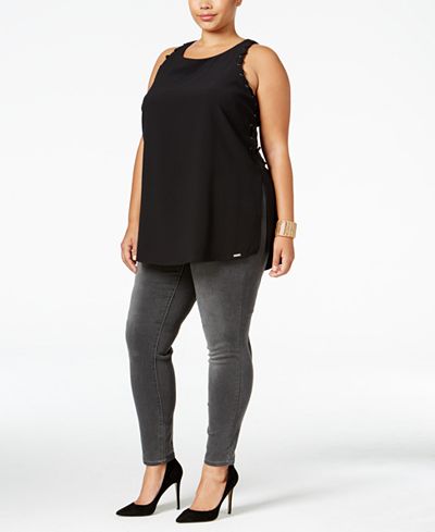 mblm by Tess Holliday Trendy Plus Size Lace-Up Tank Top & Skinny Jeans