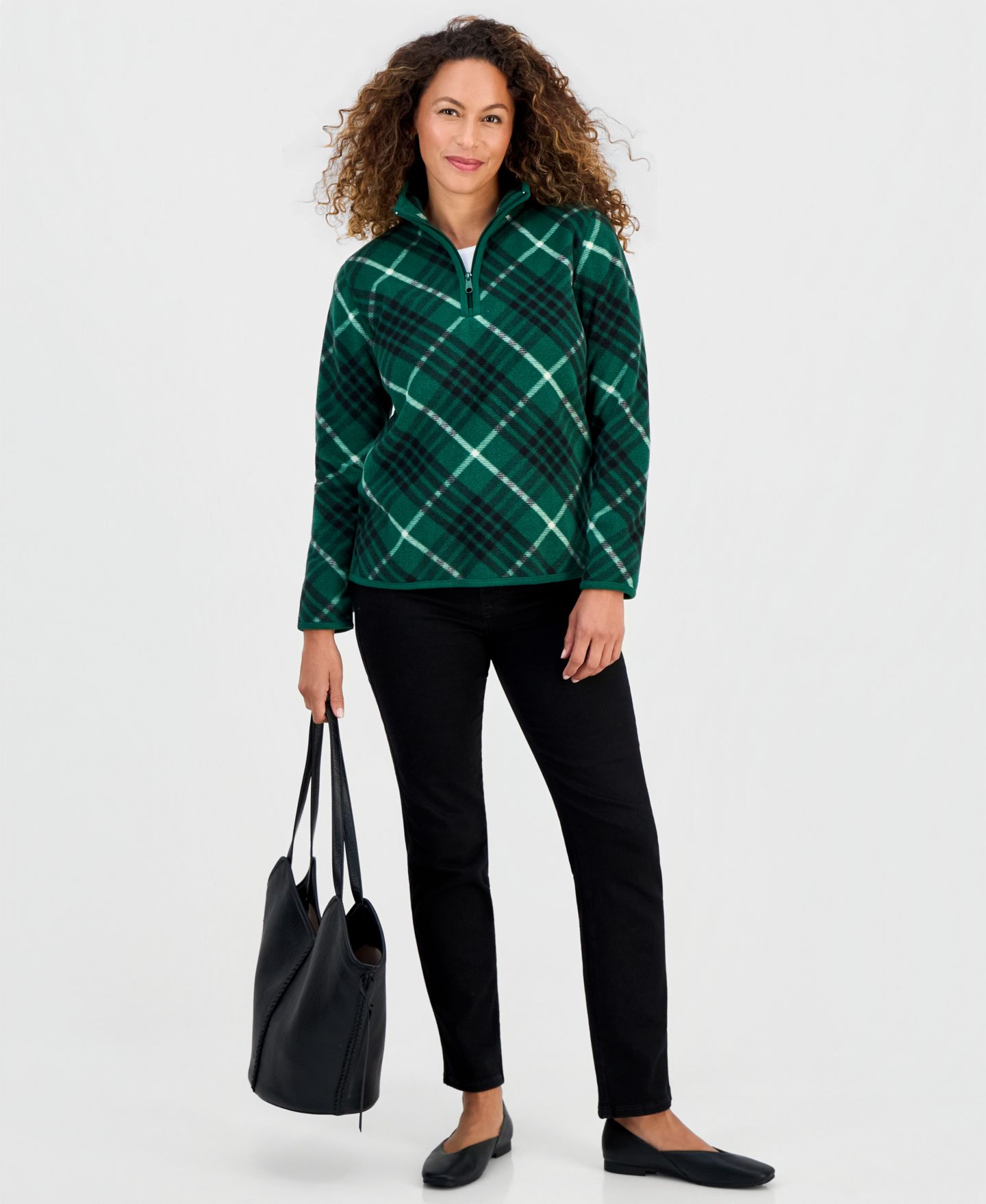 Женский свитер Style & Co Petite Quarter-Zip Polar Fleece Tunic Plaid Pullover, цвет: Calypso — фото 4