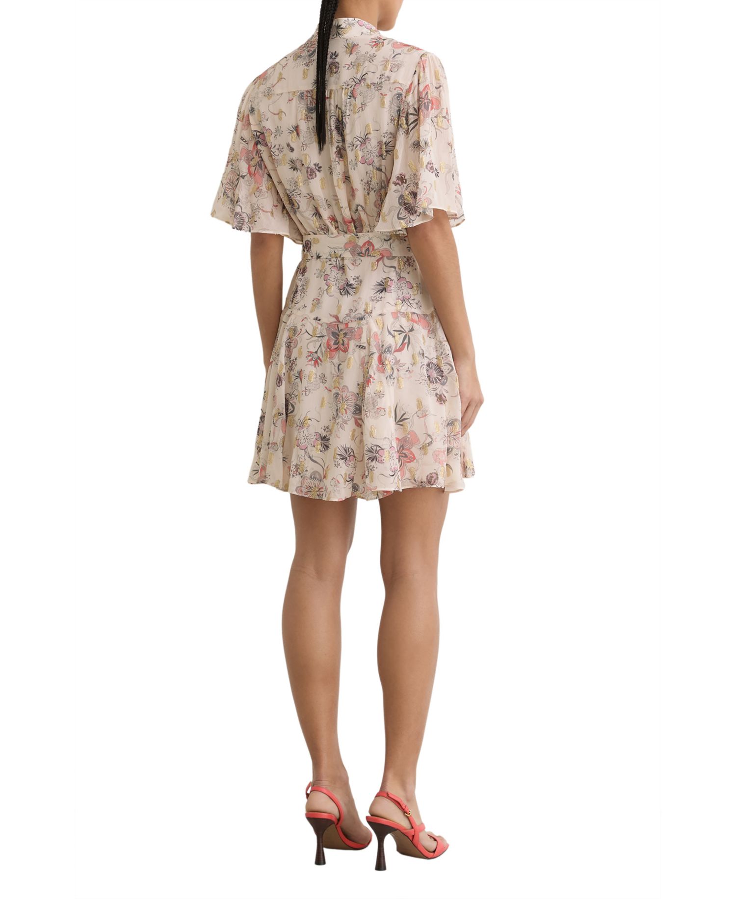 Women's Metallic-Floral Flippy Mini Dress