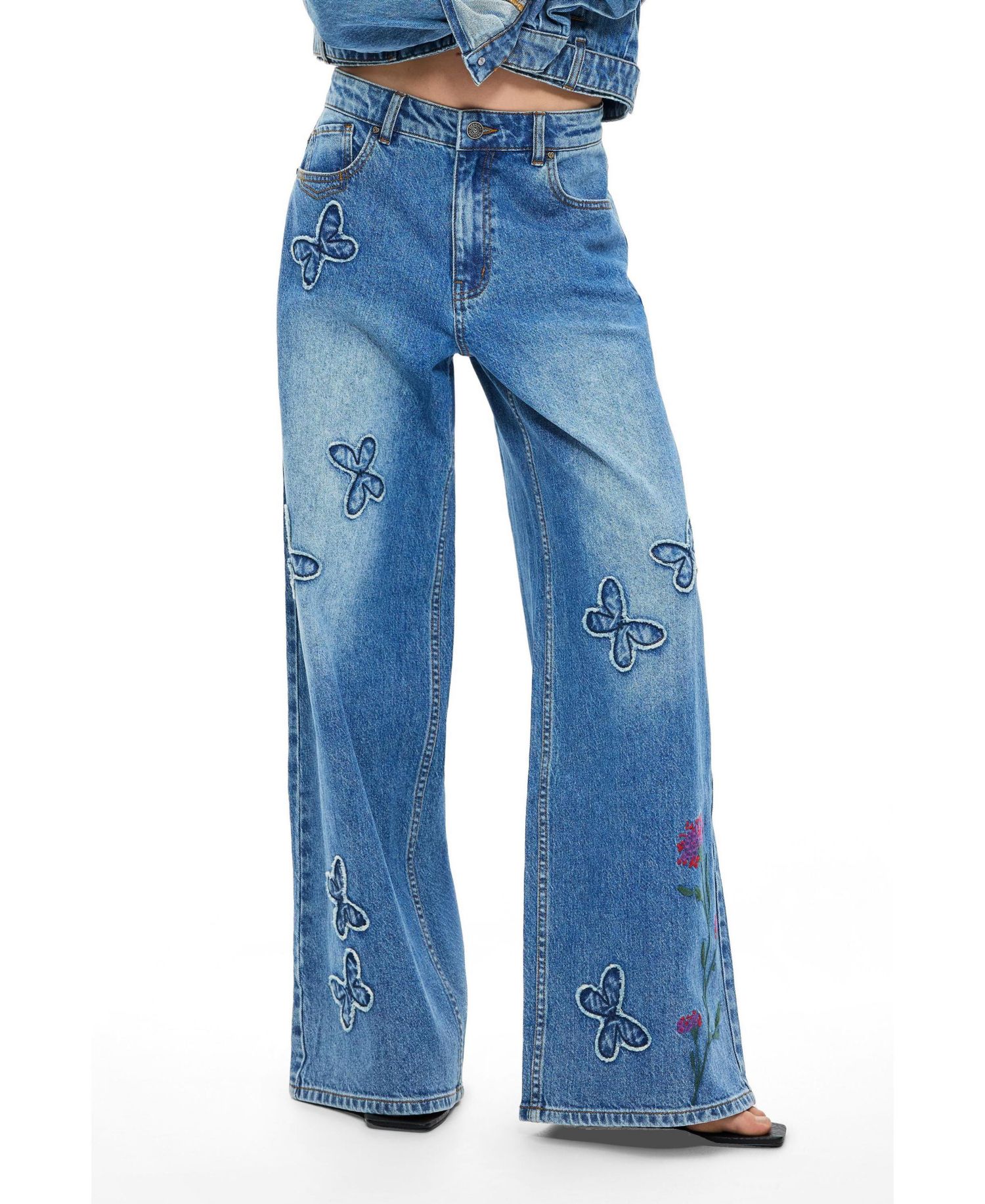 Women's Wide-leg jeans with butterflies