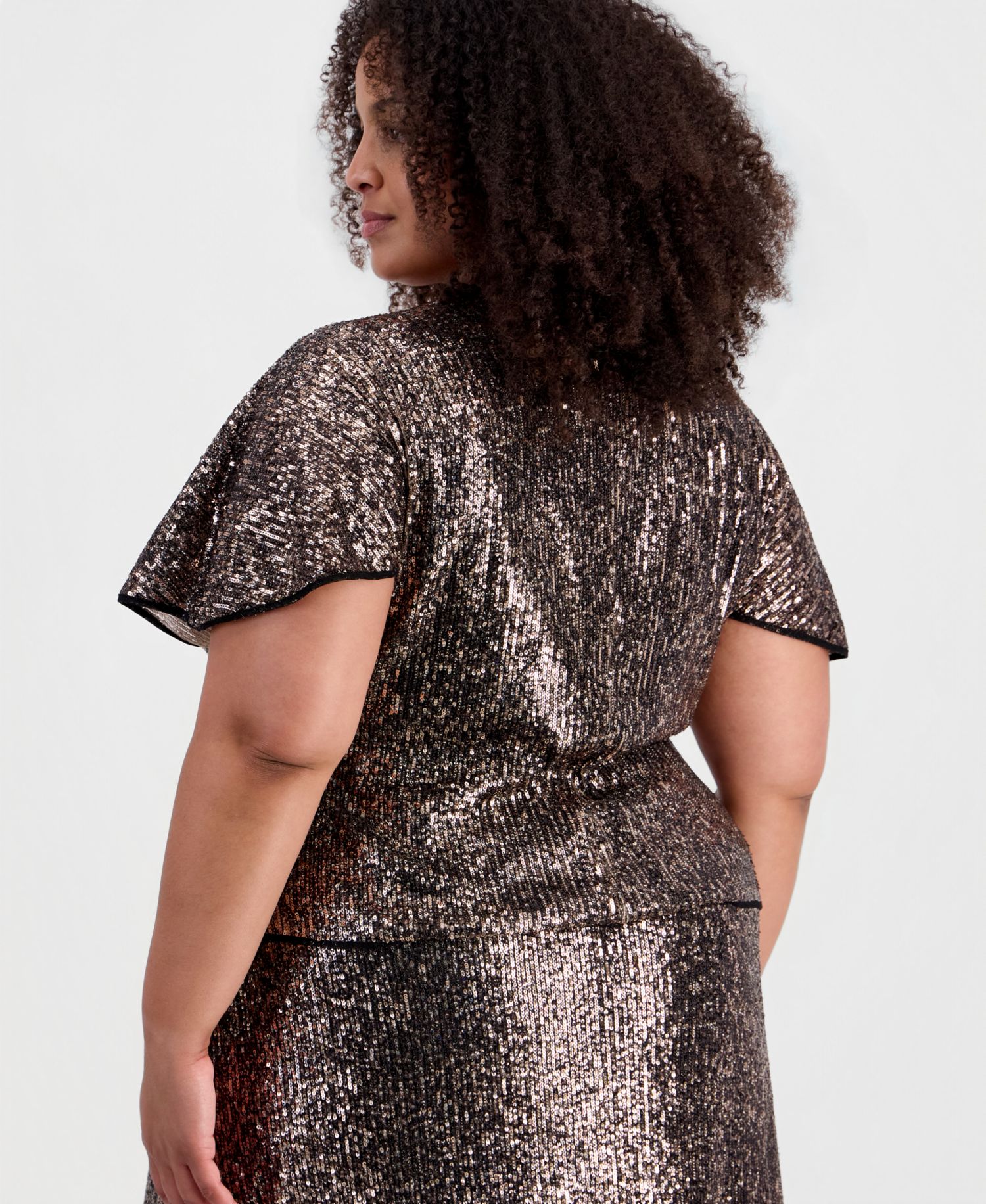 Plus Size Sequined V-Neck Dolman-Sleeve Top