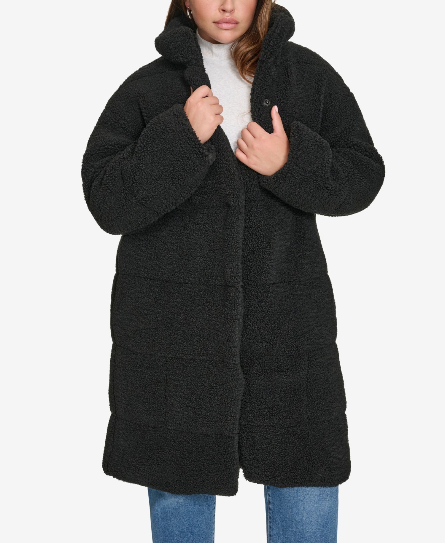 Plus Size Snap Closure Teddy Coat