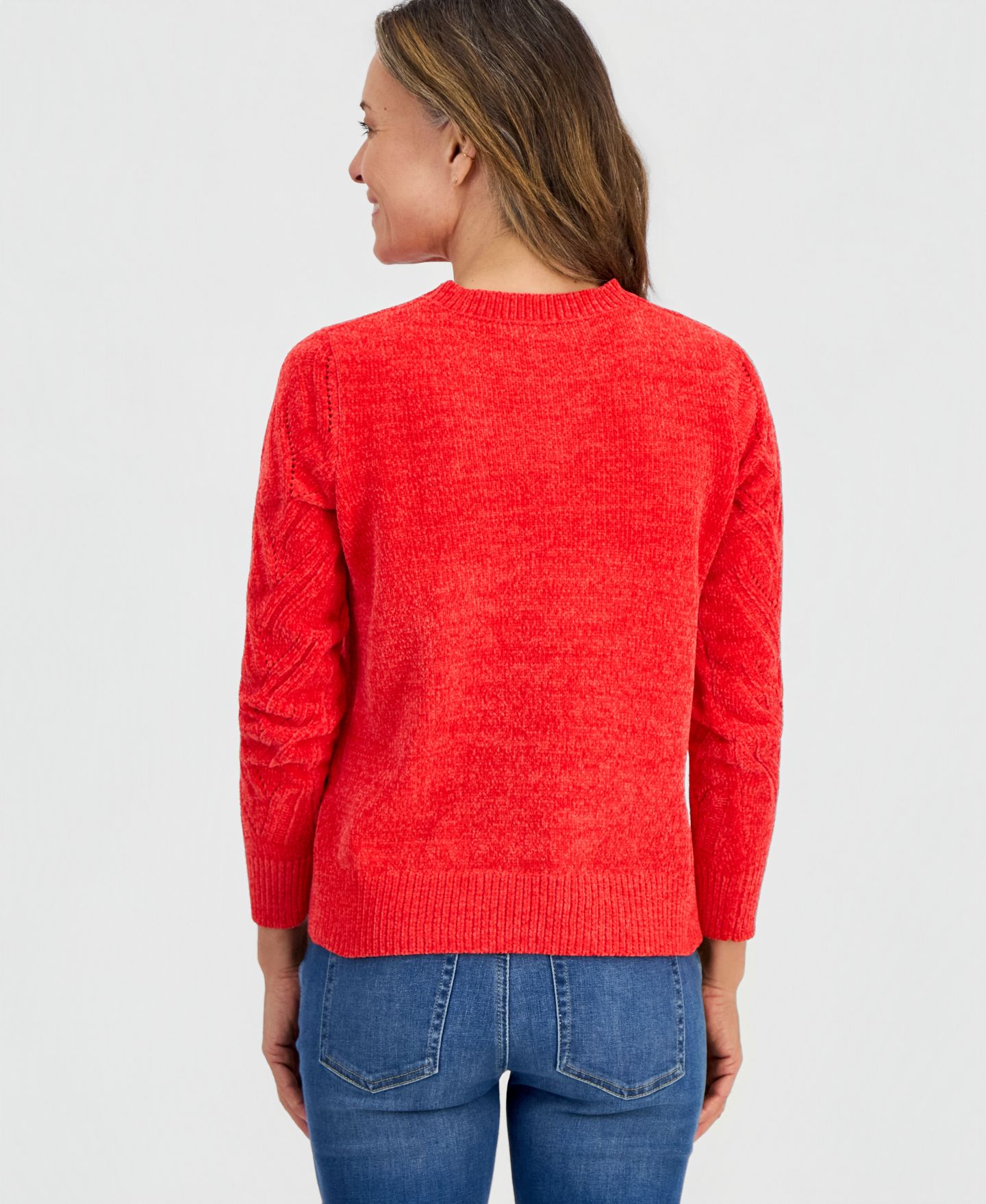 Женский свитер Style & Co Petite Chenille Cable-Knit Crewneck, цвет: Lollipop — фото 4