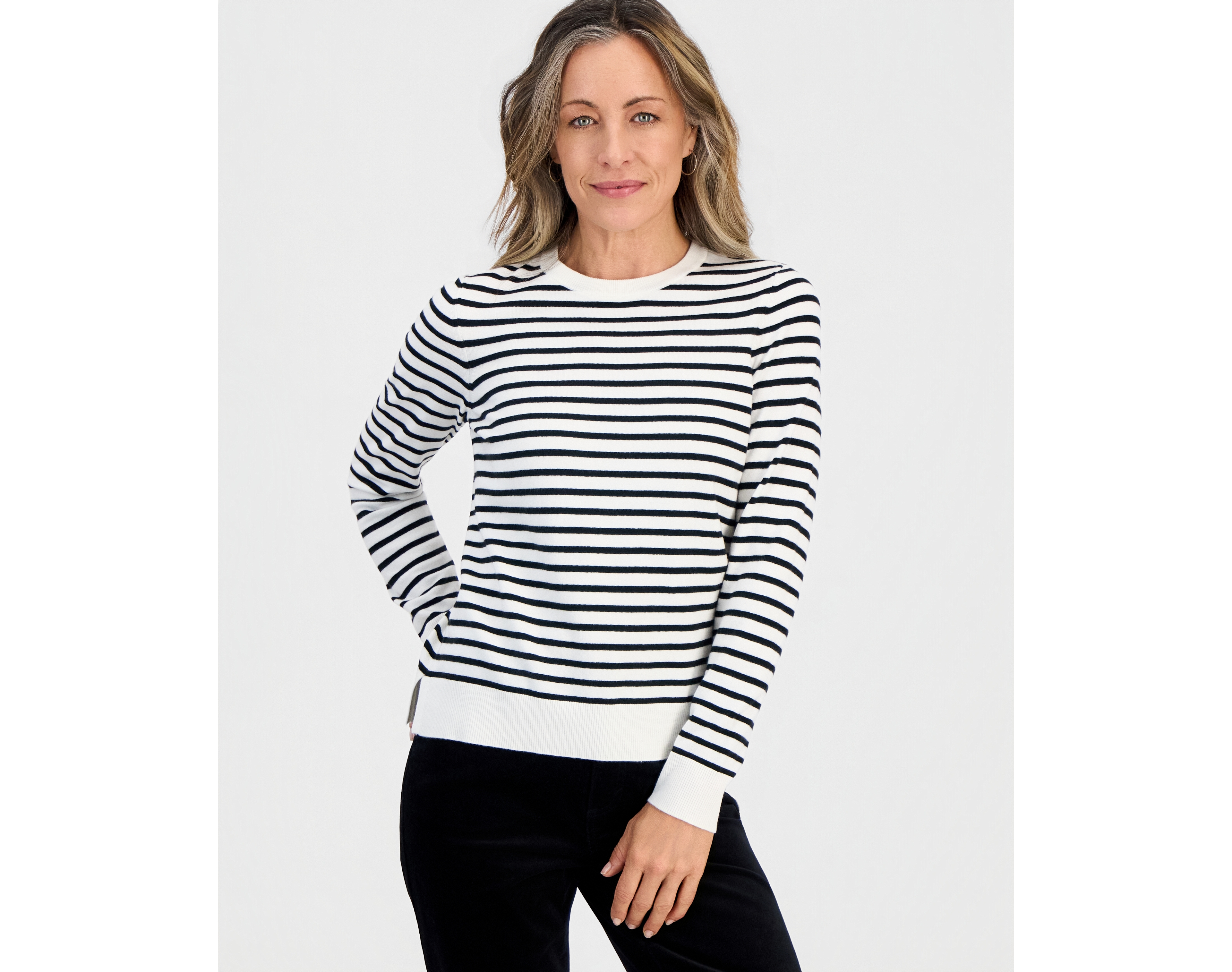 Style & Co Petite Simple Stripe Crewneck Pullover Sweater, Macy's Exclusive