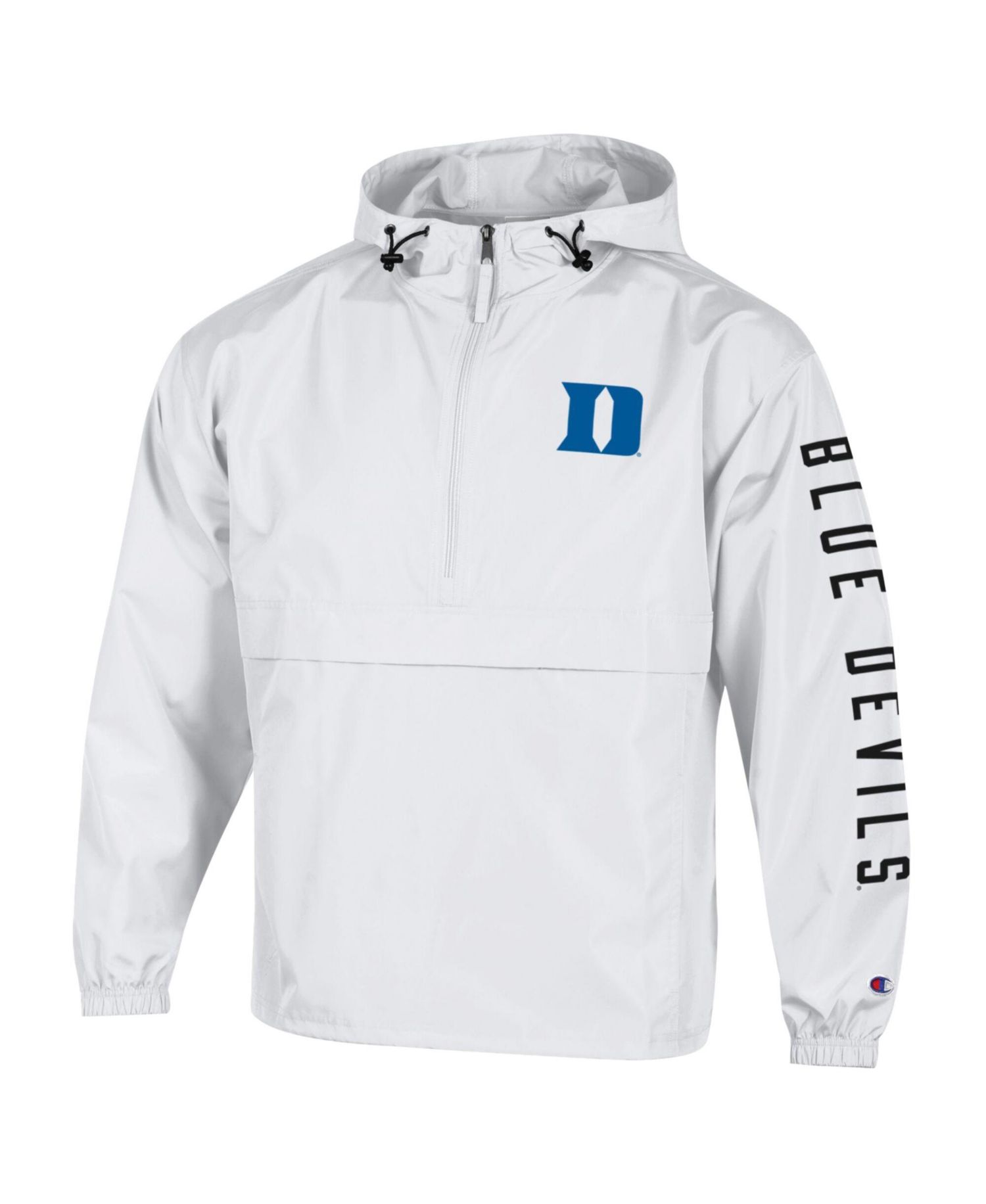 Men's White Duke Blue Devils Cloud Packable Half-Zip Hooded Jacket