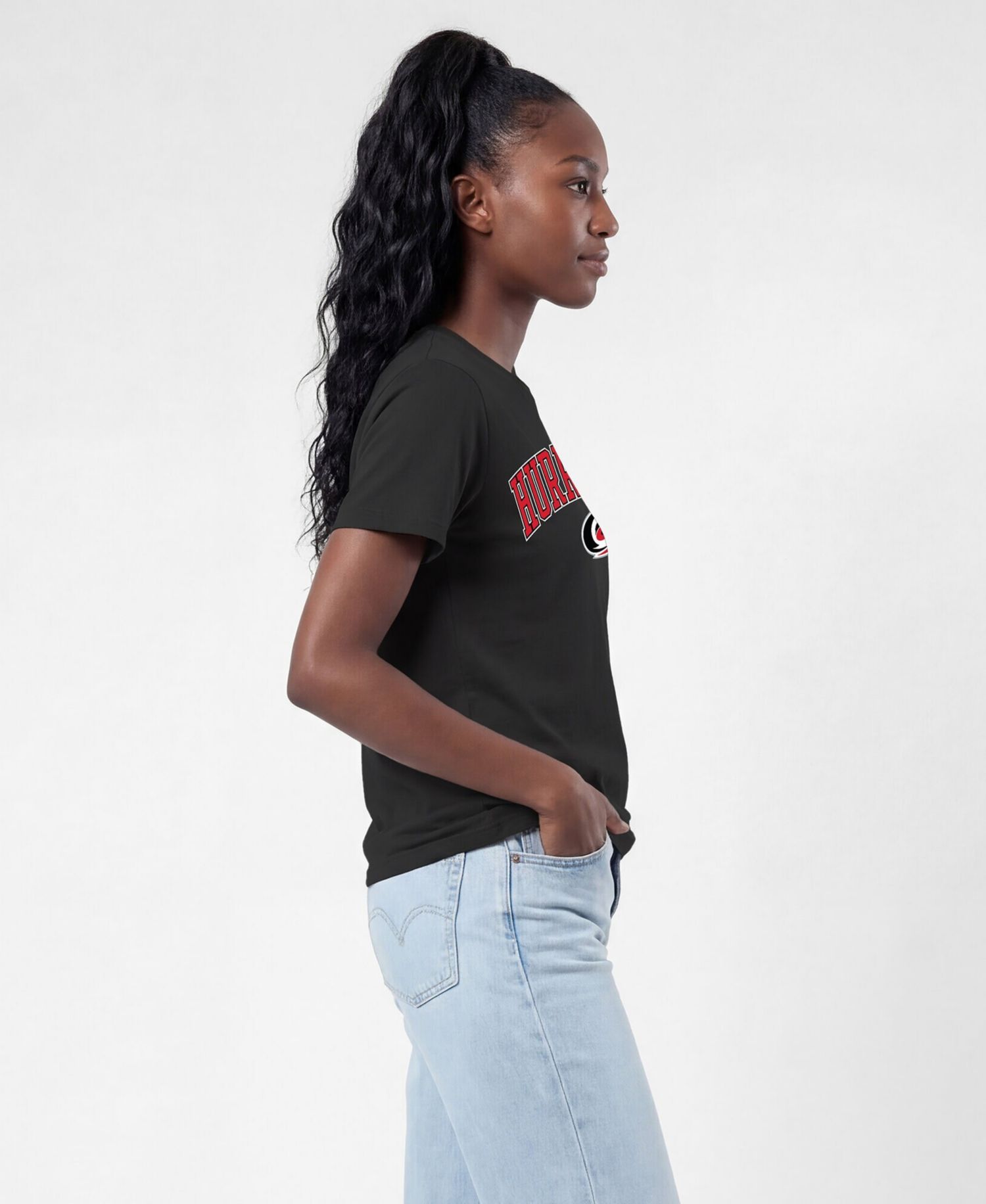 Women's Black Carolina Hurricanes Arch Mascot Logo T-Shirt
