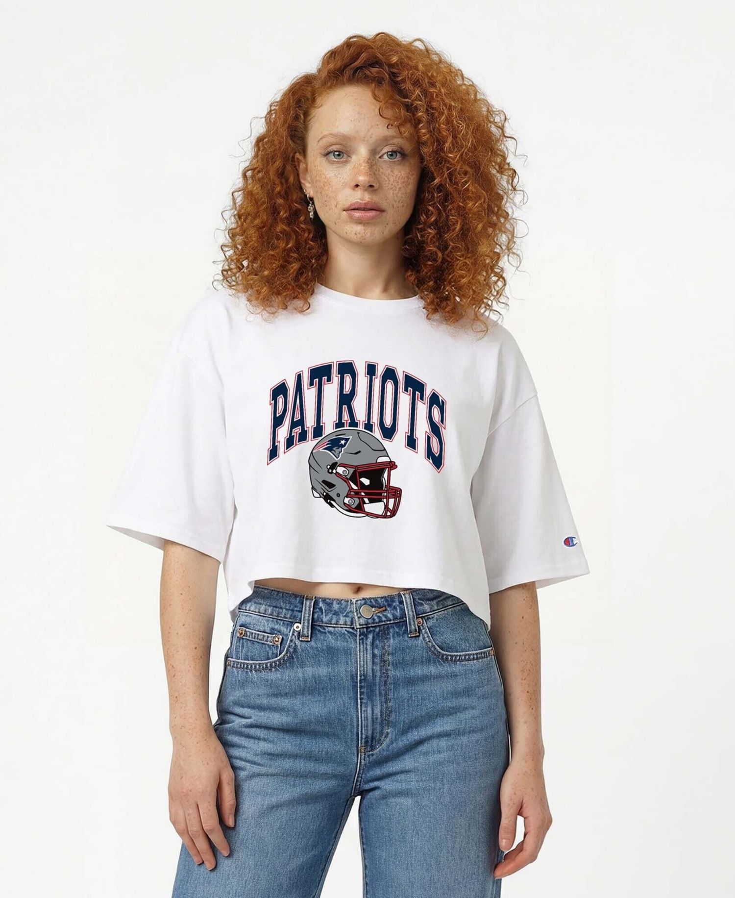 Women's White New England Patriots Boyfriend Cropped T-Shirt