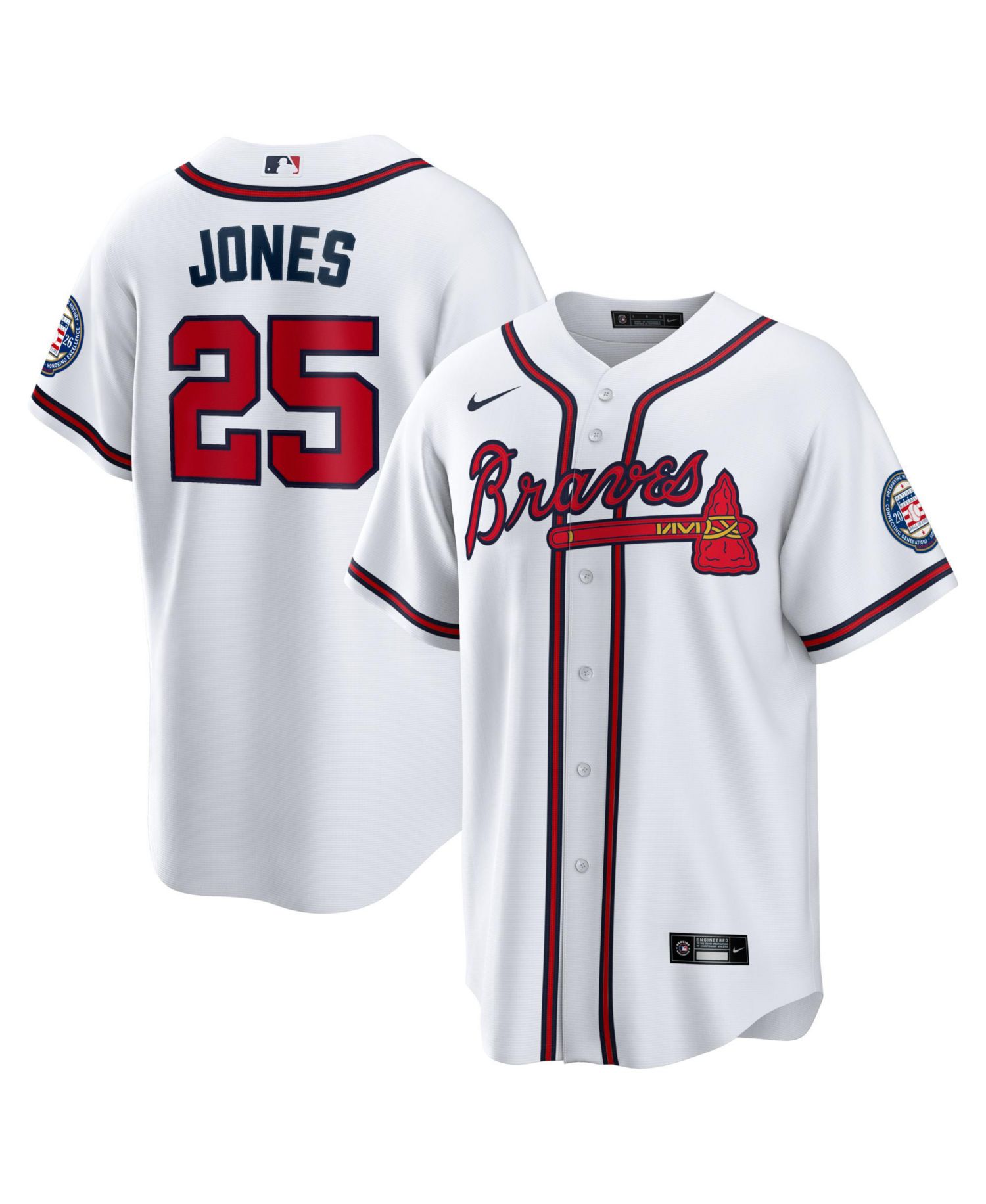 Men's Andruw Jones White Atlanta Braves Home Replica 2026 Hall of Fame Patch Jersey