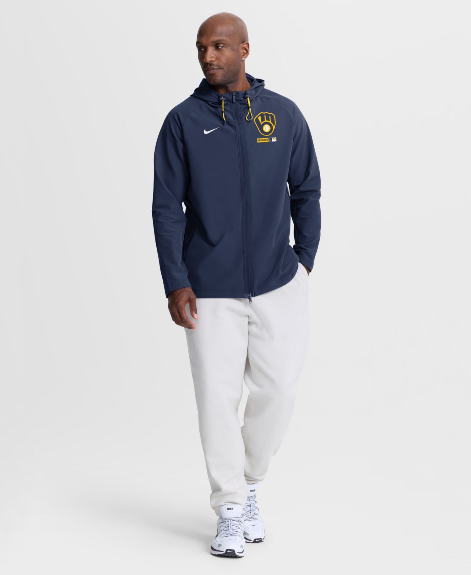 Men's Navy Milwaukee Brewers Authentic Collection Raglan Therma-FIT Full-Zip Hooded Jacket