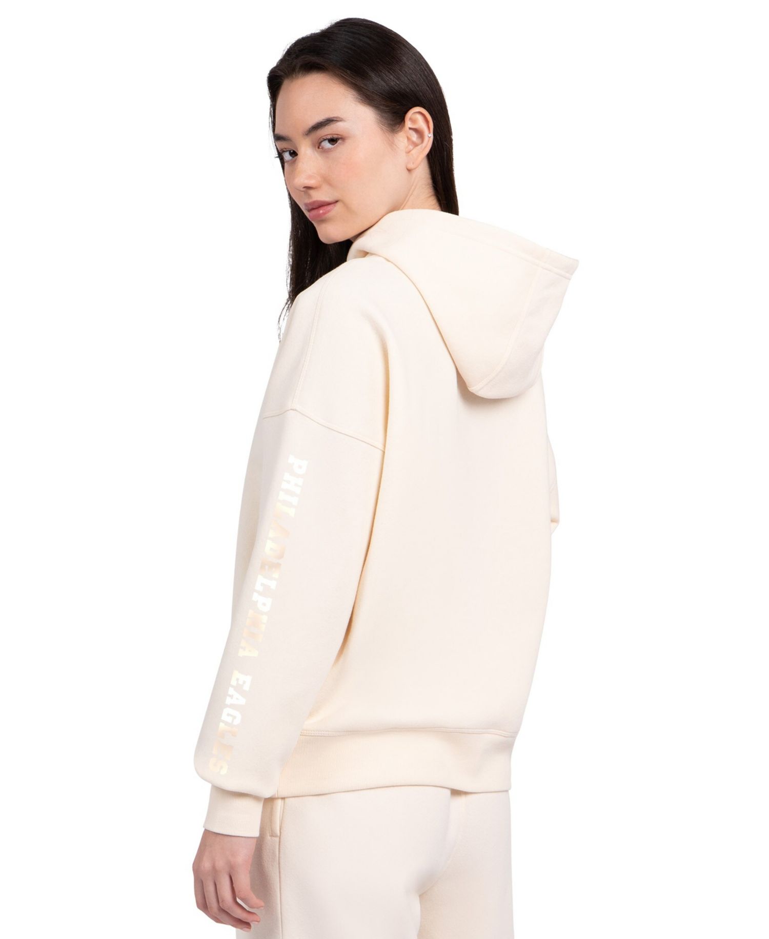 Women's Cream Philadelphia Eagles Pastel Relaxed Travel Hoodie