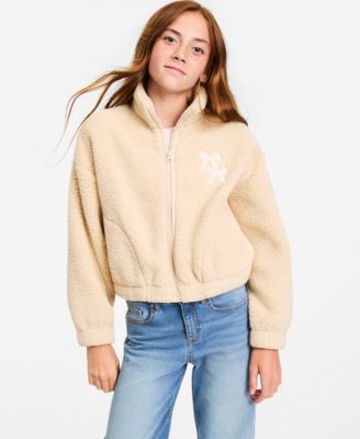 Girls' XS-XL Bow-Embroidery Faux-Sherpa Jacket