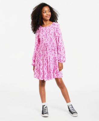 Girls' XS-XL Long-Sleeve Floral-Print Dress