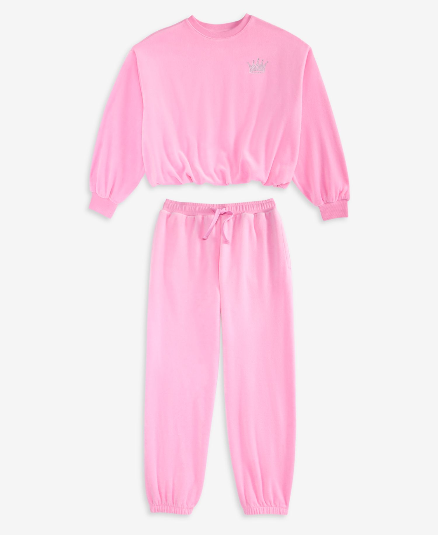 Girls' XS-XL Crewneck Velour Sweatshirt and Jogger Pants, 2-Piece Set