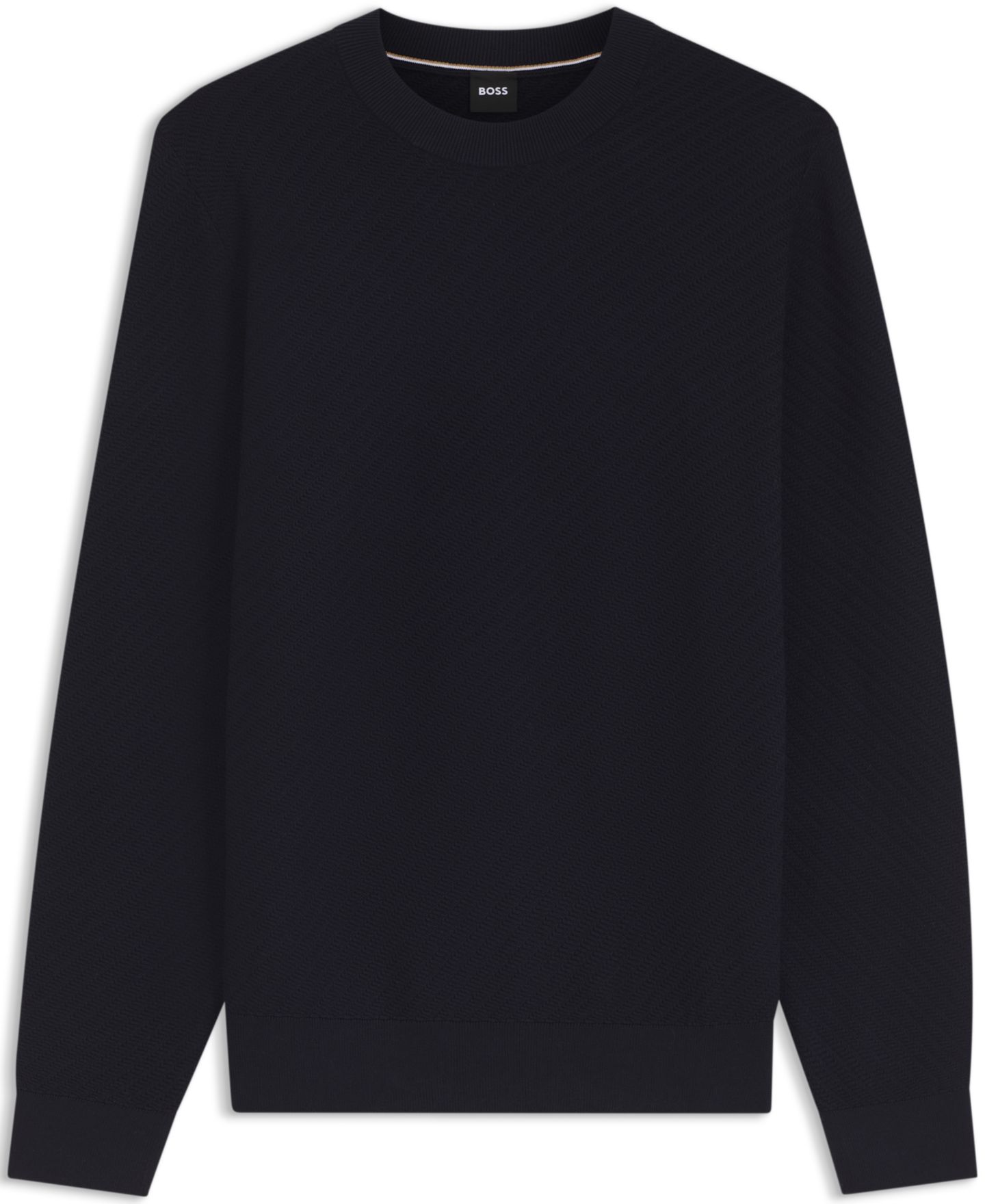 Мужской свитер Hugo Boss Cotton Diagonal-Knit Regular-Fit, цвет: Тёмный синий — фото 2
