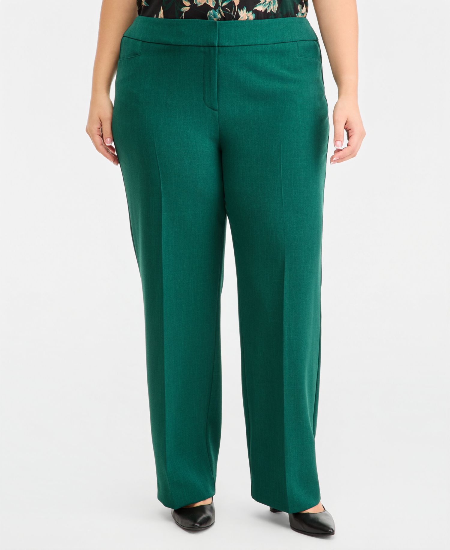 Plus Size Fly-Front L-Pocket Slim Trousers