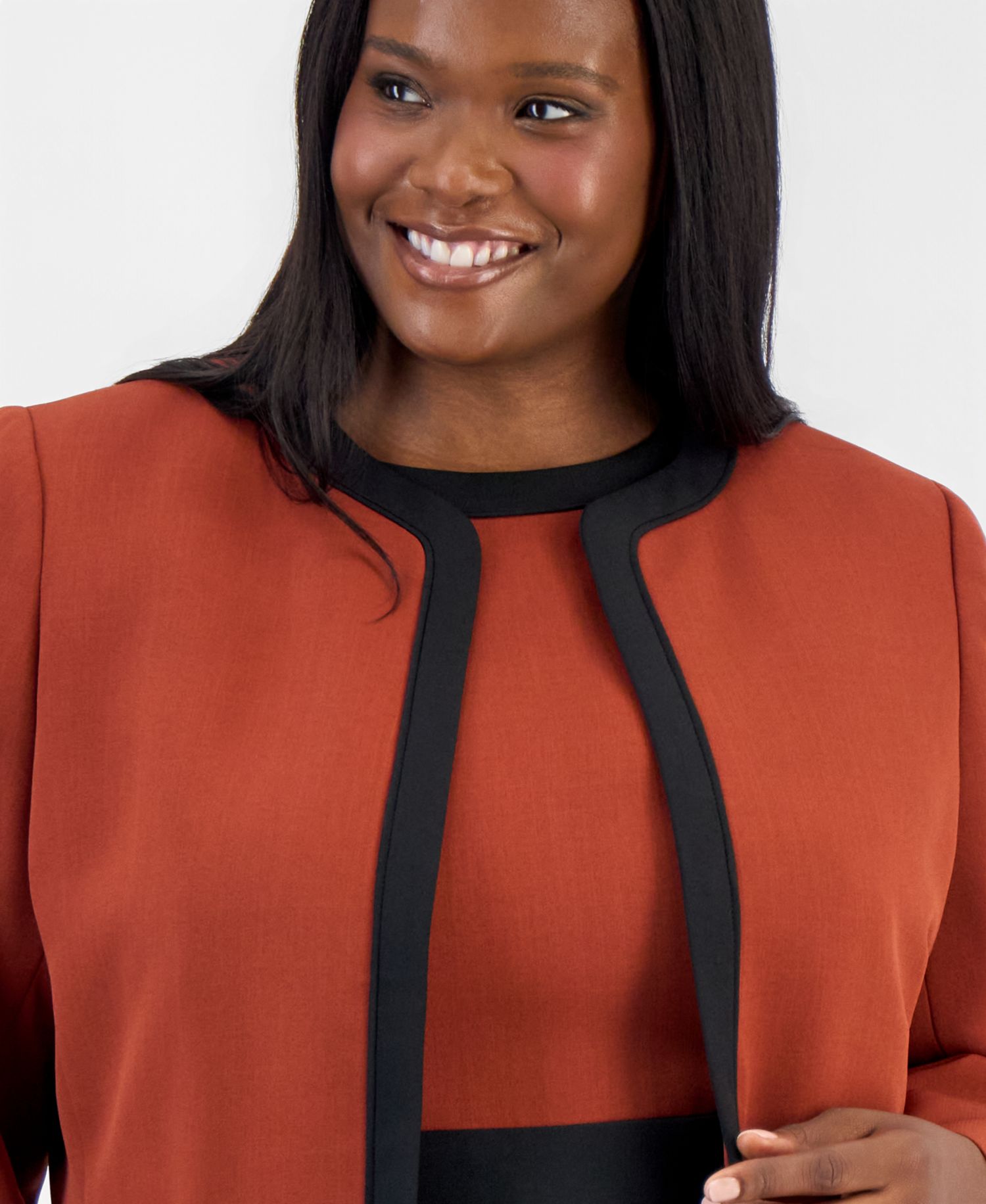 Plus Size Colorblock Open-Front Collarless Jacket