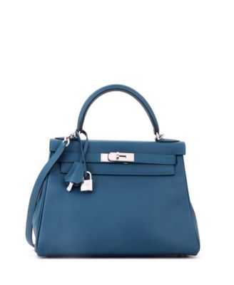 Kelly 28 Handbag Blue Epsom with Palladium Hardware