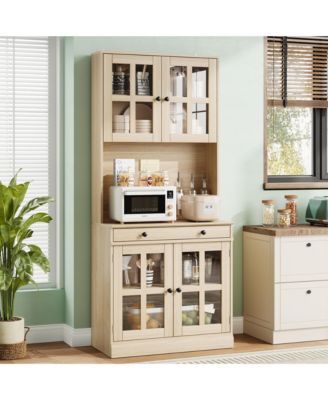 72 Inch Kitchen Pantry Cabinet with Glass Doors Tall Storage Cabinet with Adjustable Shelves for Coffee Bar