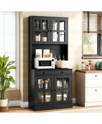 72 Inch Kitchen Pantry Cabinet with Glass Doors Tall Storage Cabinet with Adjustable Shelves for Coffee Bar